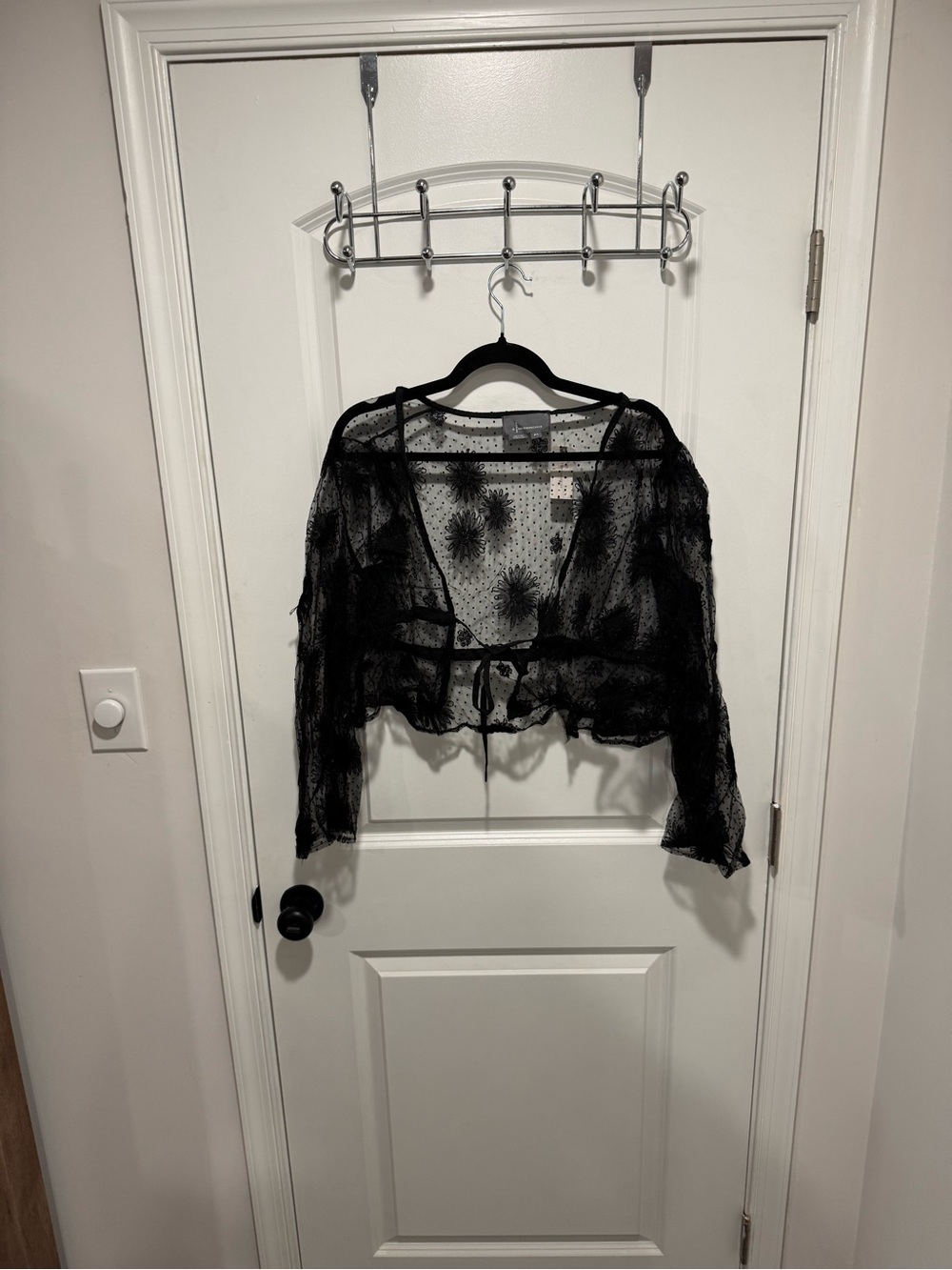 Anthropologie Sheer Black Tie-Front Blouse